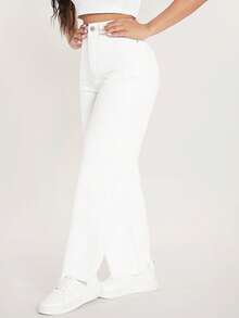 SHEIN PETITE Solid Raw Hem Jeans - White - View 5