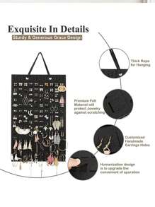 1Pc Felt Hanging Jewelry Organizer, Earrings Storage Hanging Bag, Wall Hanging Jewelry Display Shelf, Necklace Ring Earrings Storage Bag, Jewellery Organizer,Simple Multifunctional Felt Jewelry Display Case Valentine's Day - Multicolor - View 5