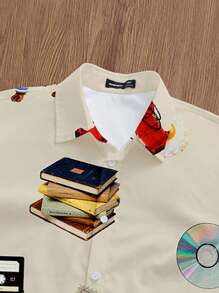 Manfinity Hypemode Camisa casual de manga corta con estampado total para hombres en verano - Caqui - Ver 6