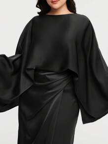 Veilorie Set in großen Größen für Damen mit einfarbigem Shirt mit Rundausschnitt und Fledermausärmeln und plissiertem Midirock, 2 Stücke, elegant und dezent