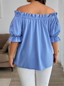 Easura Plus Size Women's Versatile Off Shoulder & Square Neck Blouse, Elegant For Office Wear, With Bow