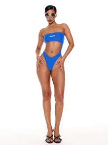 Musera Resort 露背性感抹胸“缪斯”图案印花高衩连体泳衣，夏季度假性感夜店伊比沙岛沙滩装，Y2K风格春季泳装 - 藍色 - 查看 4