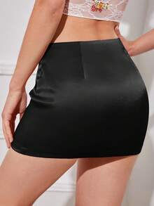 SHEIN ICON Zipper Side Solid Mini Skirt Simple Fashion Daily Casual - Black - View 2
