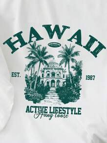 Manfinity Joysei Set de camiseta casual para hombres con patrón de árbol de coco y paisaje de unicolor, adecuado para el verano