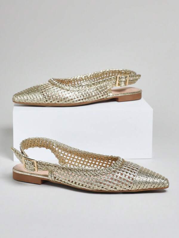 SHUZIA Women's Stylish Woven Pointed Toe Sling Back Slip On Flats