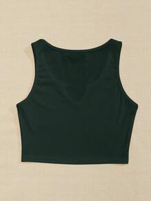 SHEIN Unity Top tank tejido de canalé de cuello V - Verde Oscuro - Ver 2