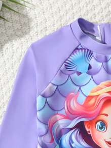 Infant & Baby GirlOne-Piece Long Sleeve Swimsuit, Back Zipper Closure, Cute Unicorn Pattern, Pink