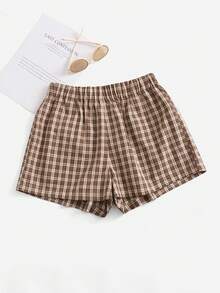 Solavibe Pantalones cortos con estampado de cuadros grandes, para verano - Multicolor - Ver 1