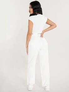 SHEIN PETITE Solid Raw Hem Jeans - White - View 2