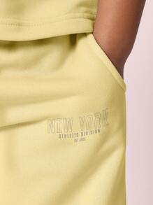SUMWON Conjunto a juego de camiseta holgada y ropa informal de uso diario, cómoda, de uso casual, línea deportiva, para primavera, verano y otoño - Amarillo - Ver 6