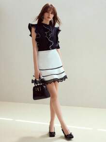 MOTF STUDIO Blusa con dettagli volant e profili a contrasto - nero - Visualizzare 5
