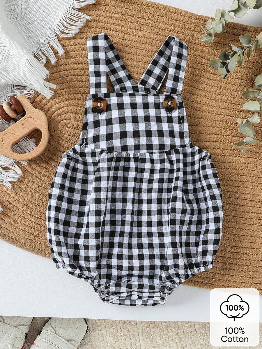 SHEIN 男婴休闲可爱时尚连体衣 - 黑色 - 查看 1