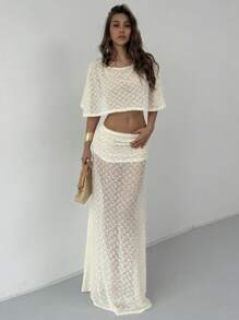 Aloruh Women Two Pieces Outfits For Daily Wear - Apricot - View 3