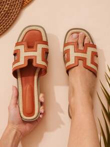 SHUZIA Giày sandal đế bằng mũi vuông hở mũi chữ H cho nữ mùa hè - Màu be - Xem 4