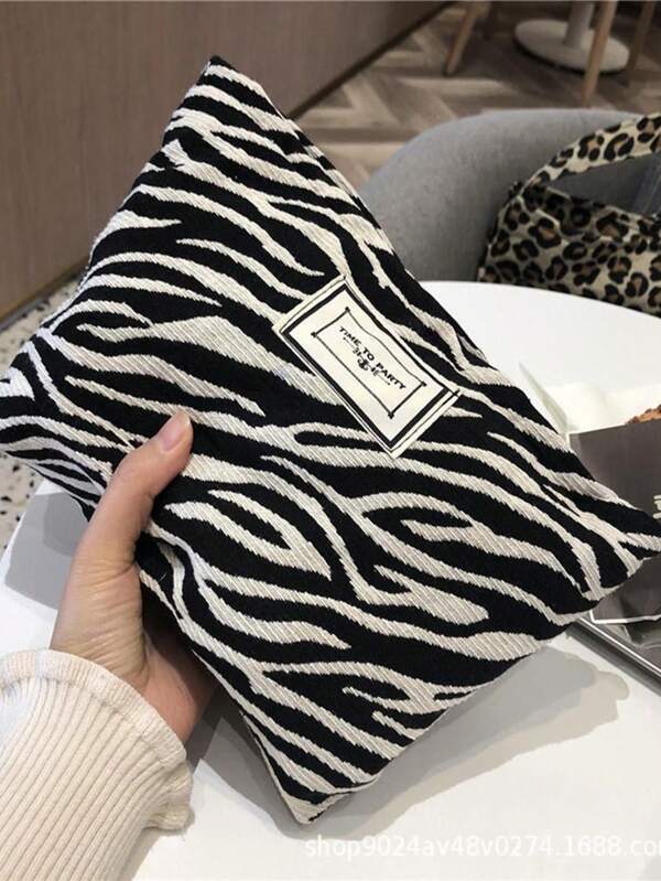 1 peça de bolsa de cosméticos para mulheres, bolsa de maquiagem portátil com estampa de zebra, bolsa escolar, porta-canetas, bolsa de grande capacidade para viagem, itens de higiene pessoal, bolsa com zíper para armazenamento, organizador de pincéis de maquiagem para presentes, bolsa para maquiagem, moedas, chaves e cartões, bolsa feminina para viagem (preta, zebra) para decoração de outono, Natal para presentear, estilo boho, volta às aulas
