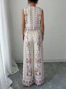 Elenzga 女式无袖上衣和裤子两件套，夏季时尚 - 紫色 - 查看 2