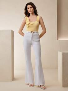 Anewsta Vielseitiges Damen-Tanktop mit Rundhalsausschnitt und 3D-Blumenmuster, buttergelb, Sommer - Gelb - Übersicht 5