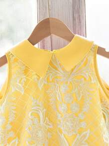 SHEIN 年轻女孩优雅彼得潘领后背大蝴蝶结装饰无袖 A 字型蕾丝连衣裙，华丽公主，正式服装，兄弟姐妹服装，派对服装，生日姐妹服装，适合女孩日常穿着、节日、家庭聚会和特殊场合，兄弟姐妹服装姐妹风格服装，春夏，可爱、优雅、甜美、复古、时尚。妈妈和女儿和姐妹搭配。