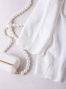 SHEIN LUNE Plus Size Solid Color Single-Breasted V-Neck Long Sleeve Casual White Cardigan - White - View 5