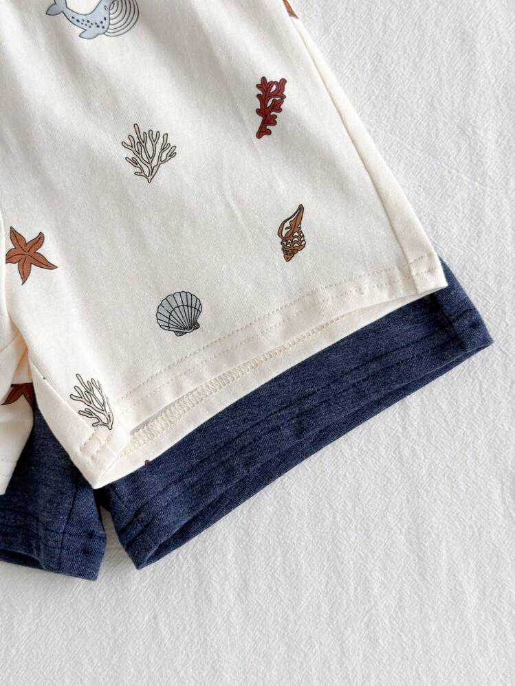 أطقم ملابس علوية بياقة دائرية قصيرة الأكمام والشور...