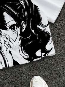 Manfinity ZONE917 Áo sơ mi nam tay ngắn in hình nhân vật hoạt hình dáng rộng rãi, thích hợp cho mùa hè, làm quà tặng - trắng - Xem 5