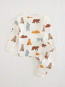 Cozy Pixies 男婴卡通动物印花舒适睡衣套装，柔软针织圆领长袖上衣和松紧腰长裤