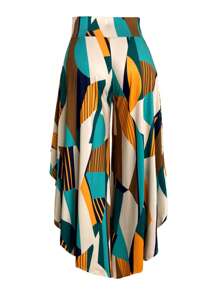 EMERY ROSE Spodnie Plus Size Color Block Loose Casual Asymetryczny dół Szerokie nogawki, Lato