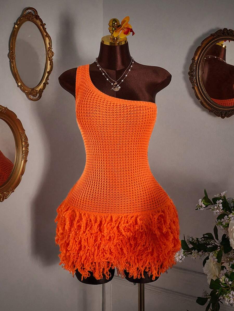 Amplova Women's Sweater Dress, Fashionable For Summer Sexy Dress - Orange - View 1