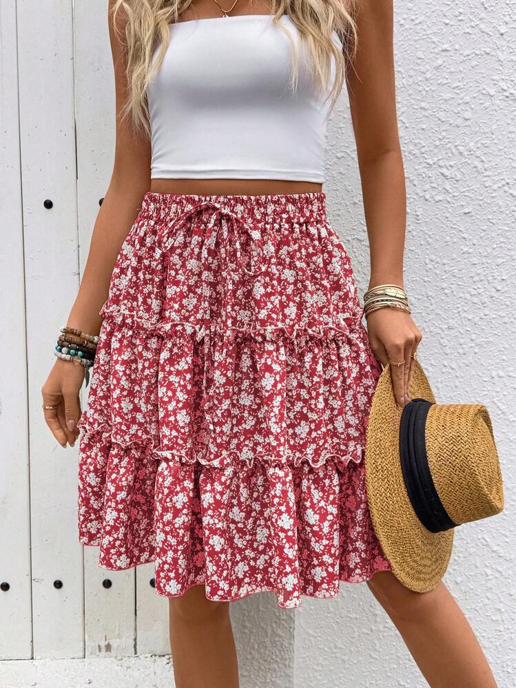 Breezaya Spring/Summer Ditsy Floral Layered Frill Trim Skirt For