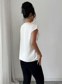 Rafferiza Elegant Solid Color Satin Shirt, Women's Summer Lightweight Sophisticated Twist Lapel Blouse