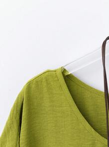 Linhara Plus Size Women's Casual Vacation Round Neck Short Sleeve Shirt - Mustard Yellow - View 4