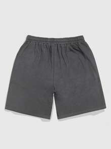 ROMWE MEN Men's Street Life Letter Elastic Waist Drawstring Casual Summer Shorts With Glitter Diamond Print - Grey - View 3