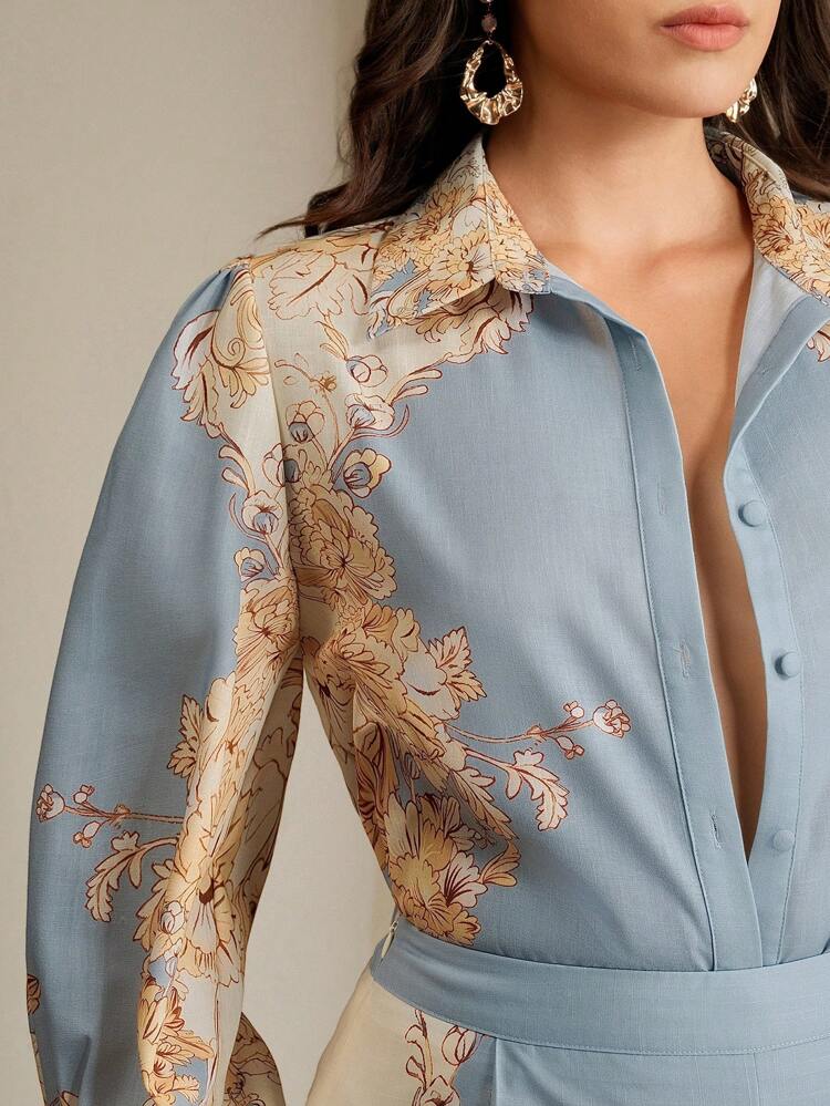 Women's Spring Casual Vacation Placement Print Long Sleeve Shirt