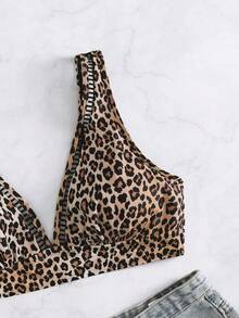 SHEIN Swim 2025 Leopard Print Halter Swimsuit Top (Print Randomly)