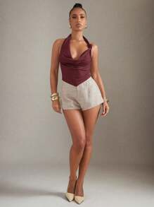 Hauture 女式垂坠领无袖上衣，纯色，夏季时尚 - 酒紅色 - 查看 4