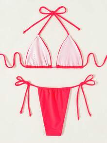 Swim SXY 女士纯色简约日常比基尼套装 - 西瓜粉 - 查看 7