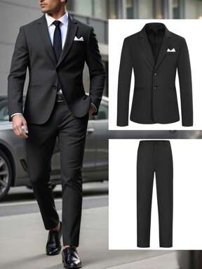 Manfinity Mode 2pcs Men's Gray Suit Set, Business Casual & Fashionable Mens Suit Formal Men S Suit Set Suit For Man Suits For Men Men Suits