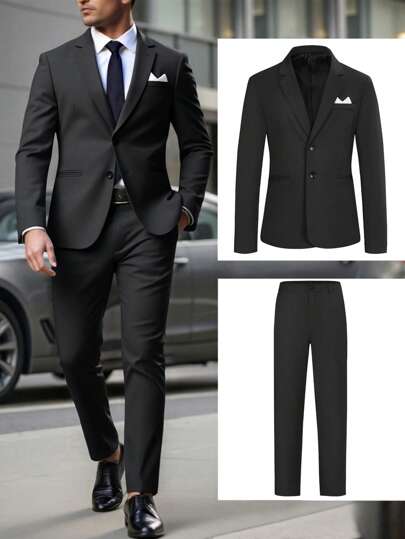 Conjunto de traje gris de 2 piezas para hombre, moda casual de negocios