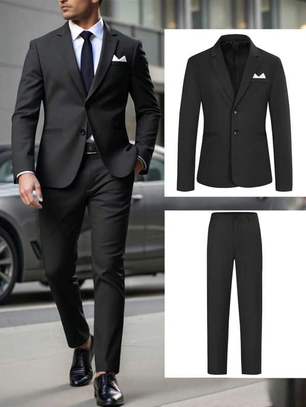 Manfinity Mode 2pcs Men's Gray Suit Set, Business Casual & Fashionable Mens Suit Formal Men S Suit Set Suit For Man Suits For Men Men Suits