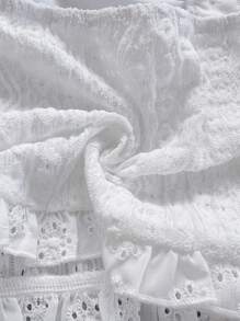 Soleia 女式白色休闲纹理面料荷叶边露肩纽扣衬衫，适合度假、海滩、夏季、波西米亚风、钩针、亚麻， - 白色 - 查看 7