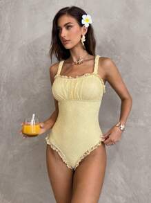 Swim Chiccia Women Solid Color Lace Decor Camisole For Summer Beach Vacation - Yellow - View 5
