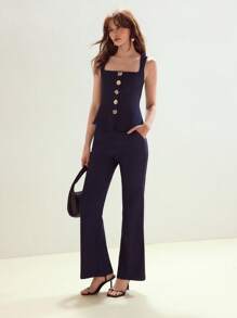 MOTF STUDIO ELEGANT CHIC CASUAL SLIM FIT STRETCH PANTS - Navy Blue - View 4