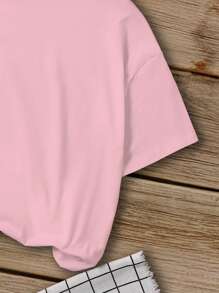 SHEIN Young Girl Basic Short Sleeve Pale Pink Round Neck Casual Top, Summer Funny Shirts For Girls Little Girl Shirts Little Girls Tshirts Lil Girls Clothes School Clothes Back To School Clothes Puppy Keep Puppy Graphic Tees