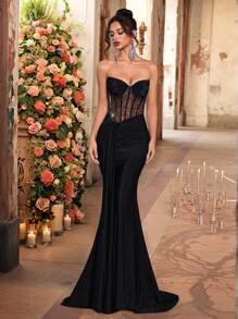 Glamrae 女士正式晚礼服（华丽装饰）、派对礼服、婚礼宾客礼服 - 黑色 - 查看 1