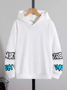 1 件青少年男孩休闲运动学院街头时尚包背卡通涂鸦图案白色连帽运动衫适合返校适合生日派对、晚会、表演、婚礼、洗礼、开幕式日常适合日常使用适合上学适合旅行适合运动适合春、夏、秋、冬四季