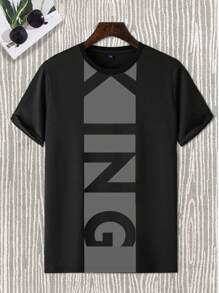 Manfinity LEGND Men's Summer Letter Printed Round Neck Short Sleeve Casual T-Shirt - Black - View 5