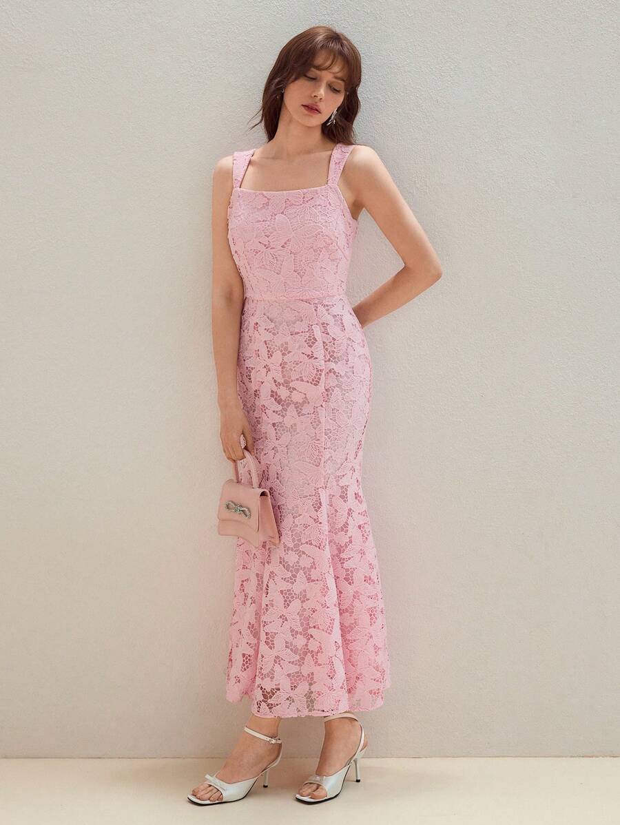 MOTF STUDIO GUIPURE LACE MERMAID DRESS - Pink - View 2