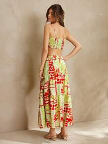 L'Amorae 全身印花开衩至大腿休闲度假裙 - 彩色 - 查看 4