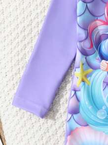 Infant & Baby GirlOne-Piece Long Sleeve Swimsuit, Back Zipper Closure, Cute Unicorn Pattern, Pink