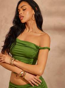 Hauture 性感夏夜度假露肩扭褶上衣